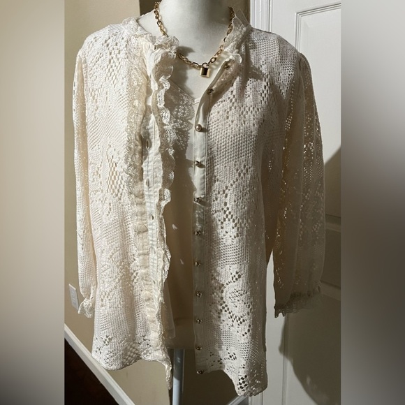 JOHNNY WAS The Classic Betty Blouse Floral Pattern Lace w Cami Cream New W Tags - Picture 3 of 14